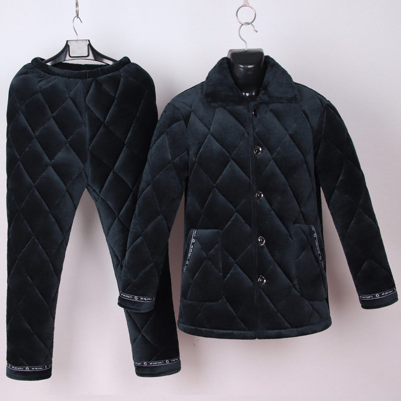 冬季加绒加大三层法兰绒珊瑚绒夹棉 昂哲睡衣/家居服套装