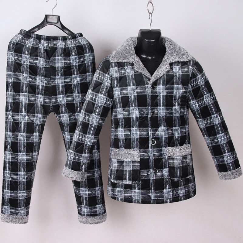 冬季加绒加大三层法兰绒珊瑚绒夹棉 昂哲睡衣/家居服套装