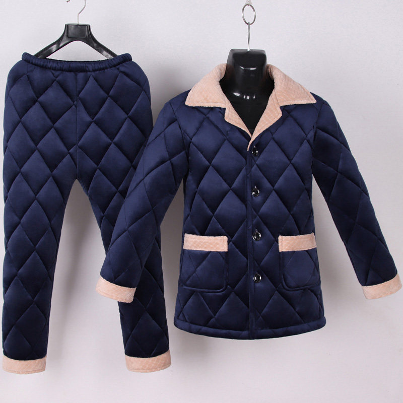 冬季加绒加大三层法兰绒珊瑚绒夹棉 昂哲睡衣/家居服套装