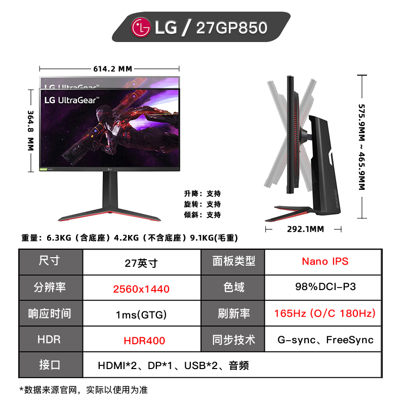 [享分期免息]LG  27GP850 27英寸2K144hz显示器180hz电竞屏幕 - 图3