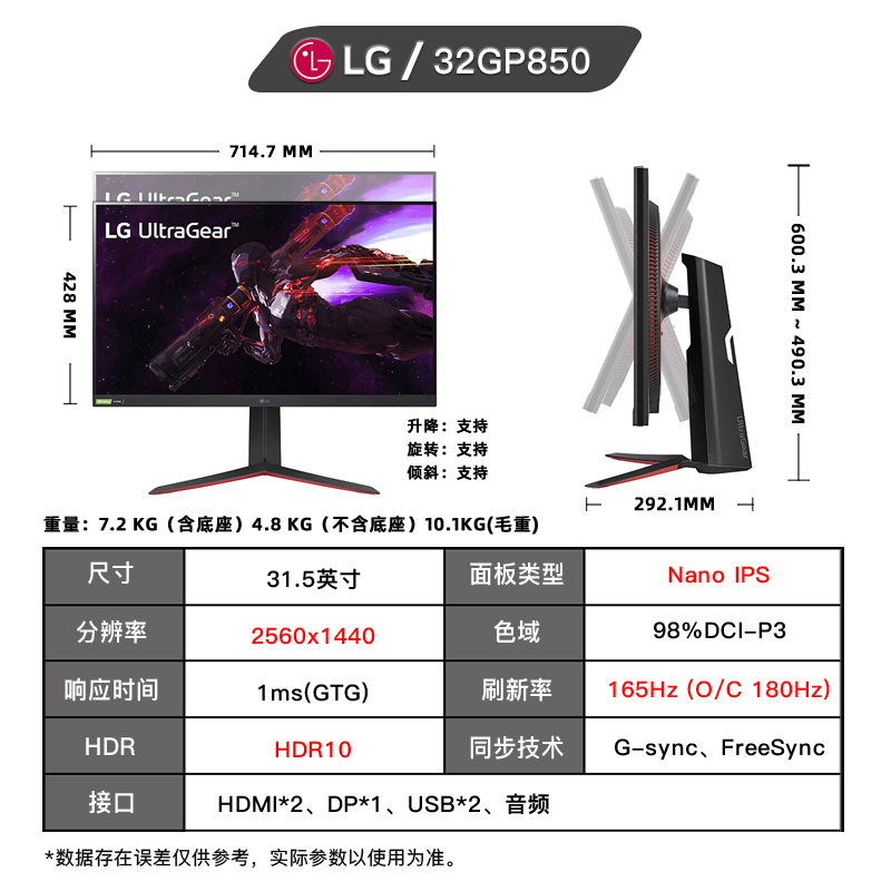 LG32GP850 32英寸2K165hz电竞显示器180hz超频NanoIPS屏幕G-sync - 图3