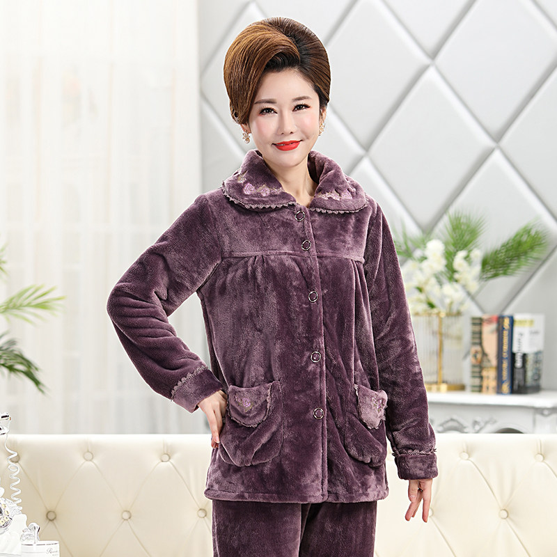 珊瑚绒妈妈婆婆加绒保暖宽松睡衣 冰概念睡衣/家居服套装