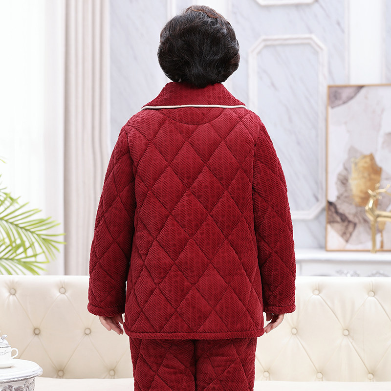 冬季老人睡衣女三层加绒中老年家居服妈妈保暖套装加厚珊瑚绒夹棉,淘宝优惠券,粉丝福利购,淘宝优惠卷