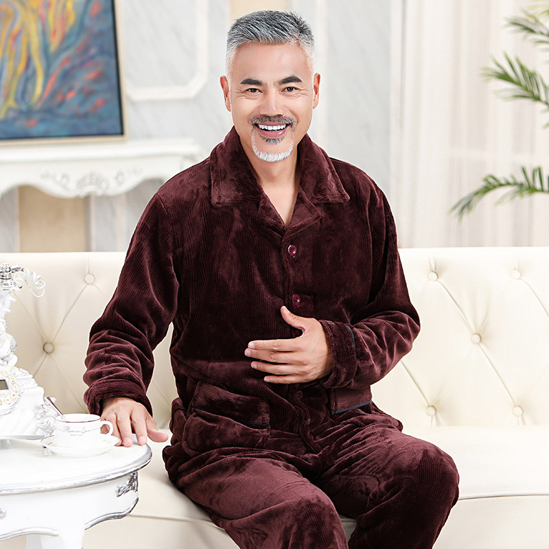 男士秋冬款珊瑚绒加厚法兰绒睡衣 冰概念睡衣/家居服套装