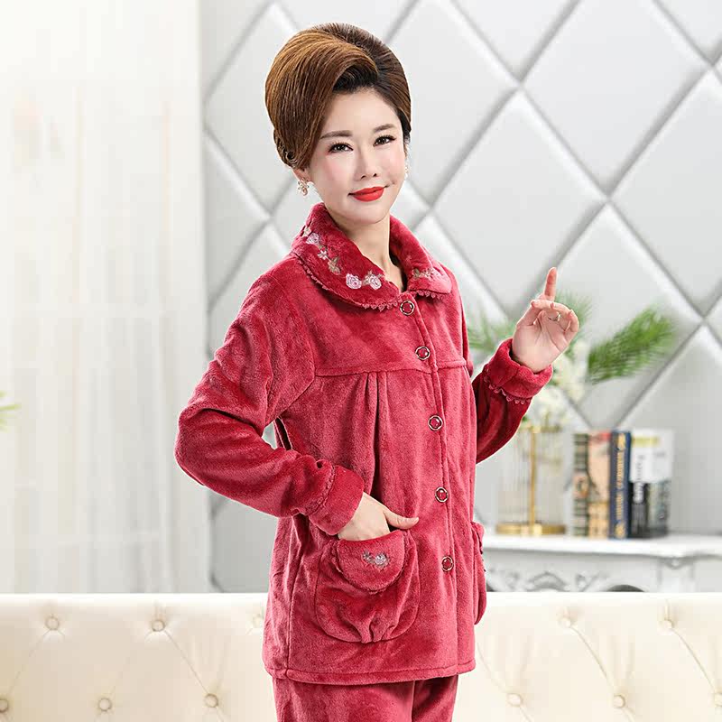 妈妈秋冬珊瑚绒中老年人加绒睡衣 冰概念睡衣/家居服套装