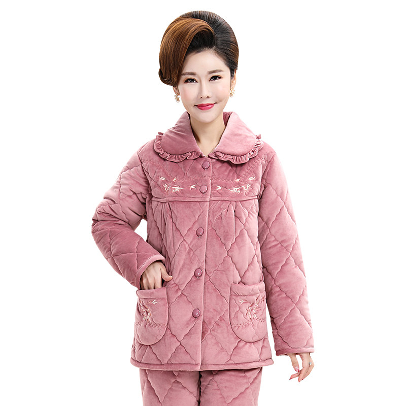 女士三层夹棉法兰绒中老年妈妈睡衣 冰概念睡衣/家居服套装