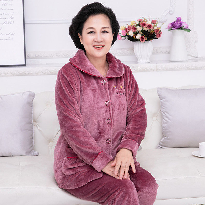 中老年珊瑚绒秋冬加绒老年人睡衣 冰概念睡衣/家居服套装