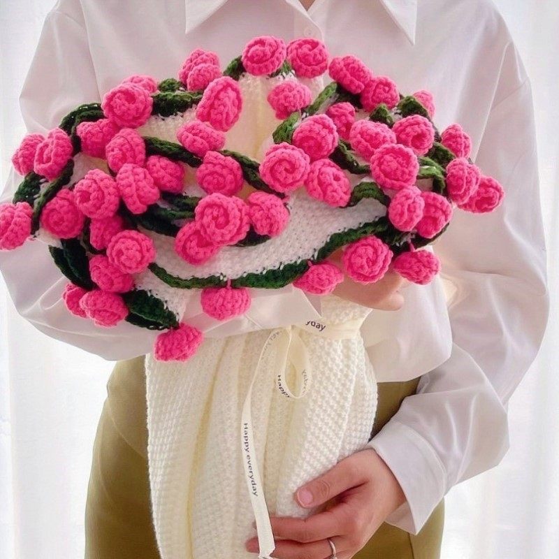 玫瑰花束毯子成品生日教师节实用新结订婚七夕礼物女孩生手工编织,淘宝优惠券,粉丝福利购,淘宝优惠卷