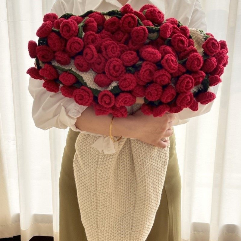 玫瑰花束毯子成品生日教师节实用新结订婚七夕礼物女孩生手工编织,淘宝优惠券,粉丝福利购,淘宝优惠卷