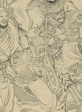 李公麟图胄图临摹白描线稿