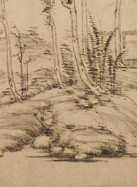 元代倪瓒 林亭春霭图 高清微喷临摹画稿范本复制打印画心装饰画