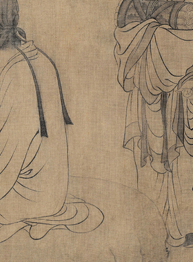 元王振鹏 伯牙鼓琴图仿古画工笔人物画高清复制宋元明清临摹手稿
