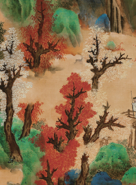 明代蓝瑛白云红树真迹名画