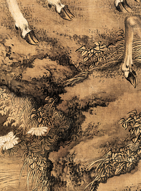 清代沈铨受天百禄图鹿画稿画心