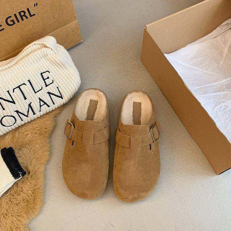勃肯鞋加绒包头半拖鞋女外穿2026年新款春秋孕妇一脚蹬毛毛0122w,淘宝优惠券,粉丝福利购,淘宝优惠卷