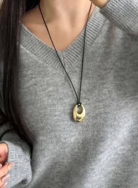 银色几何黑绳项链女长款毛衣链挂脖夏冬卫衣链吊坠百搭锁骨0905z