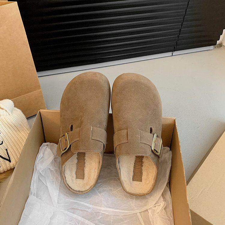 勃肯鞋加绒包头半拖鞋女外穿2026年新款春秋孕妇一脚蹬毛毛0122w,淘宝优惠券,粉丝福利购,淘宝优惠卷