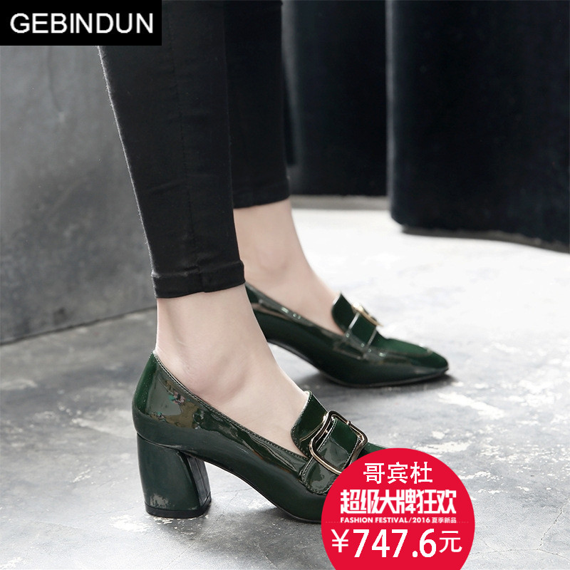 哥宾杜旗舰店GEBINDU方根单鞋女2018春季新款粗跟复古韩版方头中跟高更鞋女职2