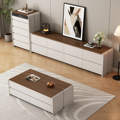 2025年纯实木高款落地电视柜茶几客厅家用现代简约电视机柜储物柜 - 图1