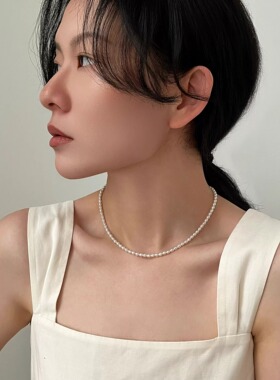 强光天然淡水珍珠项链女小米珠珍珠法式复古珍珠项链闺蜜新年礼物