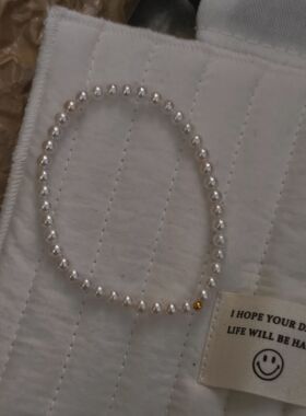 淡水真珍珠手链小灯泡女近圆珍珠手串小众设计简约小珍珠手链