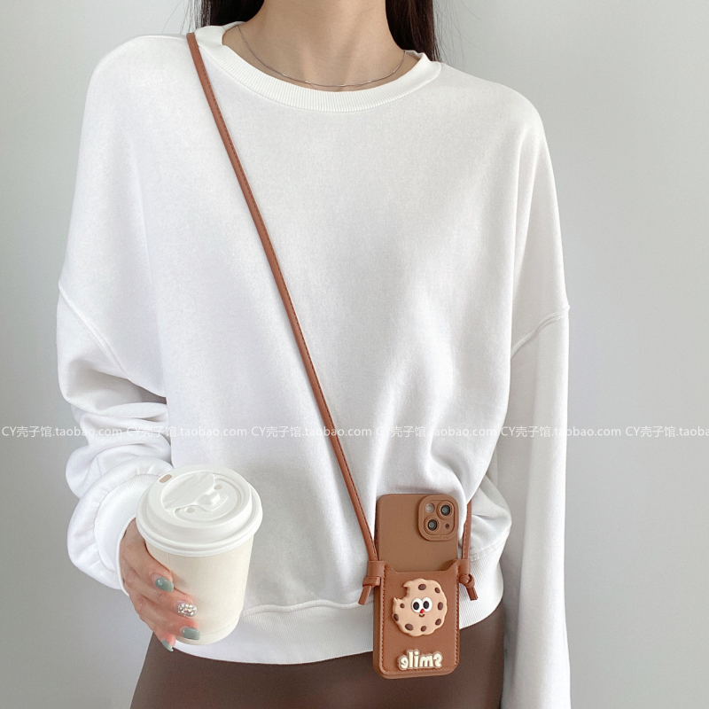 被咬了一口的饼干卡包适用vivox100手机壳斜挎绳90pro硅胶套x70插卡x60可爱y78全包防摔s18/s17/16女IQOONEO9 - 图0