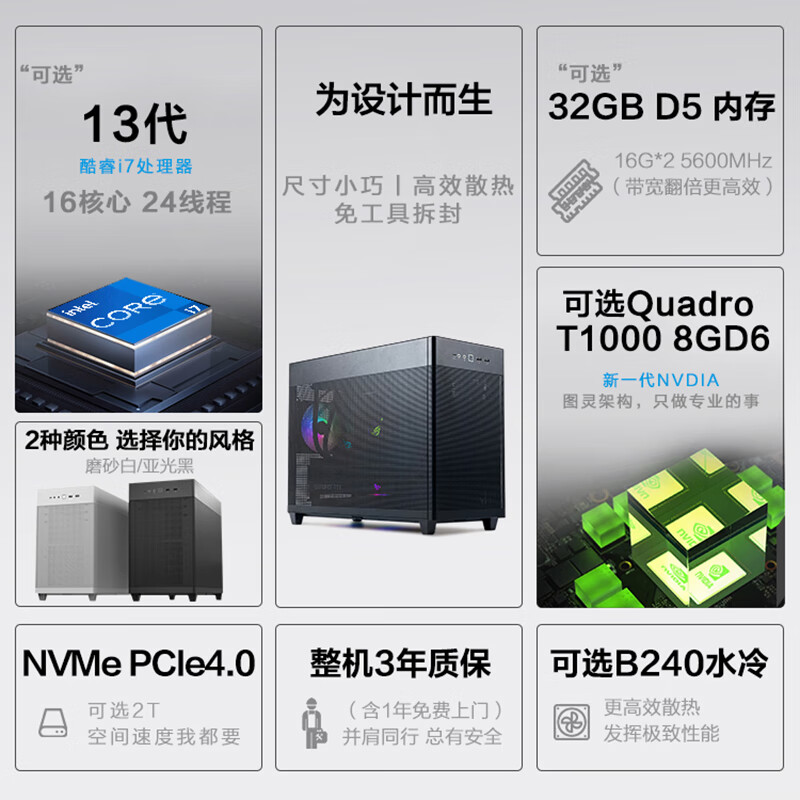 华硕 酷睿i5/i7/T1000专业设计师台式机剪辑3D建模渲染电脑主机 - 图0