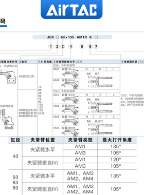 亚德客汽车焊接夹紧气缸JCK40/50/63/80*90X105X135压紧气缸AM1C