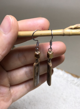 复古梅鹿竹湘妃竹耳环 s925银斑竹耳环 小众竹子红香妃耳坠耳饰