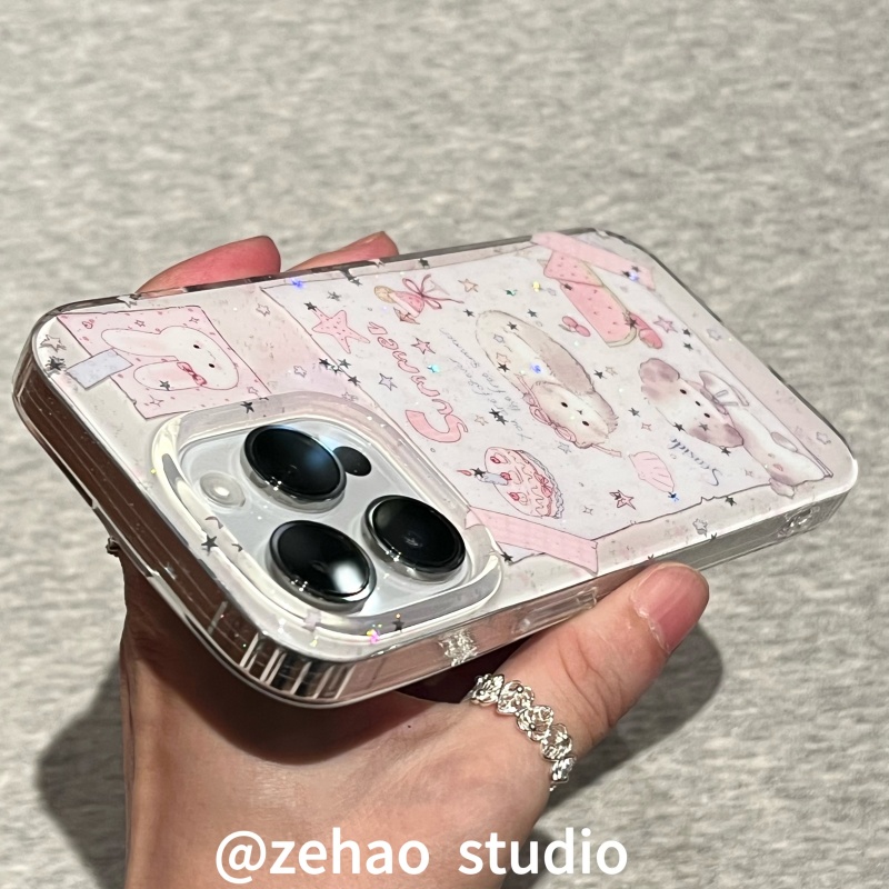 ZEHAO*ins甜美海报猫咪狗狗双层印花韩系14适用iphone16promax苹果16pro手机壳苹果16/13软15Promax保护套1女 - 图2
