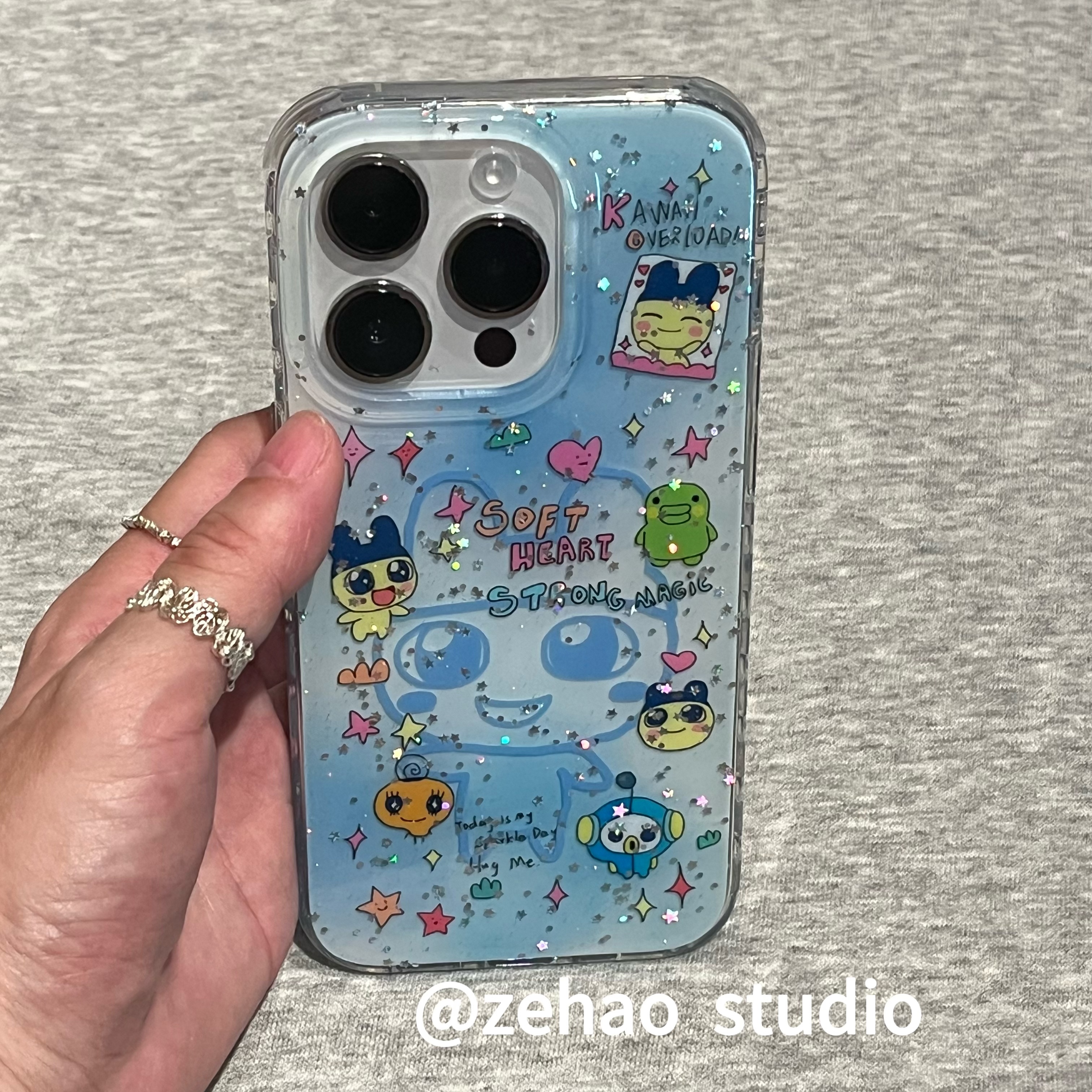 ZEHAO*ins大闪片底片麻美吉双层印花韩系14适用iphone16promax苹果16pro手机壳苹果16/13软15Promax保护套1女 - 图1