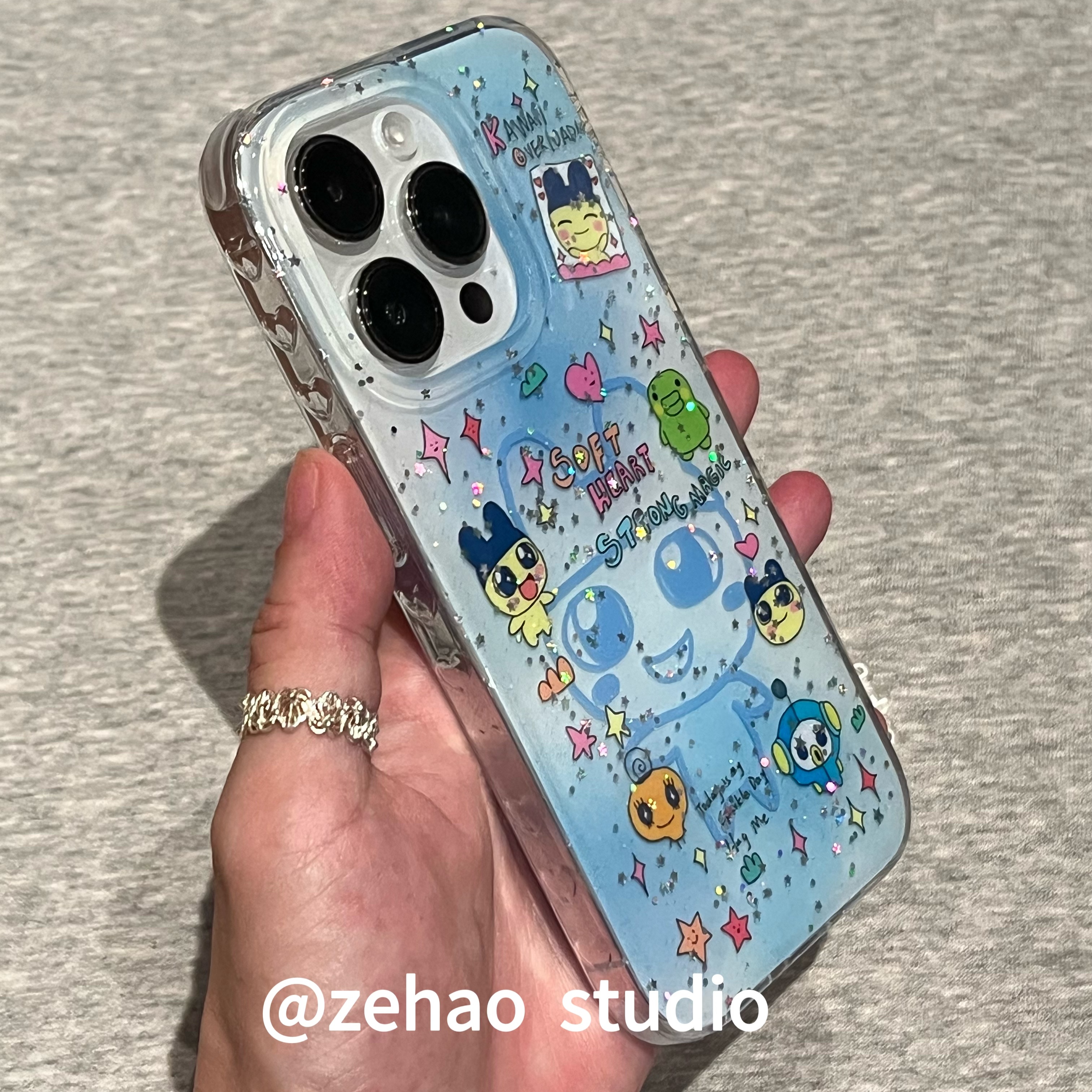 ZEHAO*ins大闪片底片麻美吉双层印花韩系14适用iphone16promax苹果16pro手机壳苹果16/13软15Promax保护套1女 - 图2
