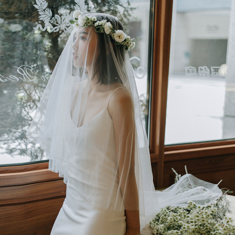 新娘头纱女裸纱头纱新款旅拍婚纱头纱头饰超仙森系网红拍照造型纱