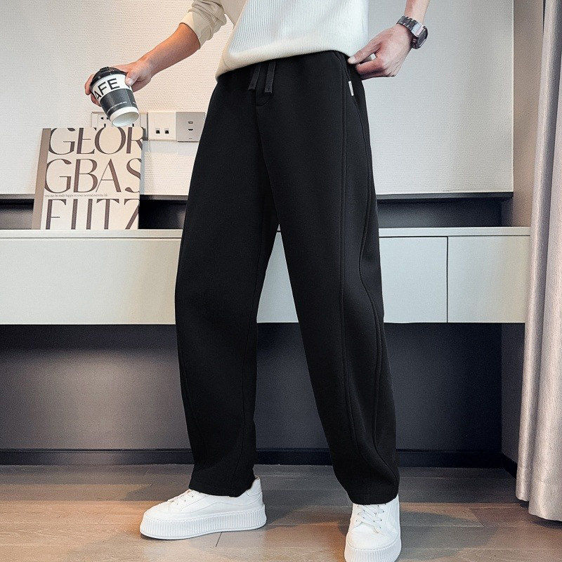 潮牌高端抓绒卫裤男士2025秋冬季新款宽松直筒加绒加厚弯刀休闲裤,淘宝优惠券,粉丝福利购,淘宝优惠卷