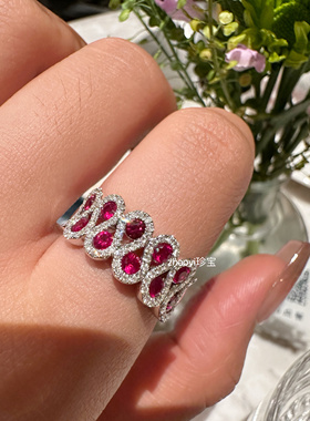 新款 红宝石 钻石 排戒