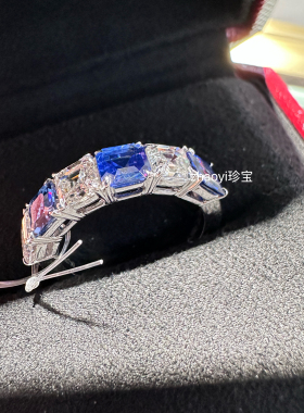18k金天然阿斯切钻石蓝宝石戒指