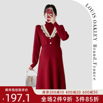 French LOUIS OAKLEY French PREGNANCY DRESS Autumn Winter Style Fashion New Year Red 100 Hitch Long Sleeve Knitted Dress Dress