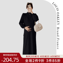 French LOUIS OAKLEY French PREGNANCY DRESS Autumn Winter Style Fashion Stripe Display Slim Knit Sweater Dress Sweaters Dress