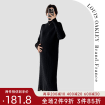 French LOUIS OAKLEY French STYLE PREGNANCY Dress Autumn Winter Style Thickened warm Large code easy to hit bottom-knit jersey woman