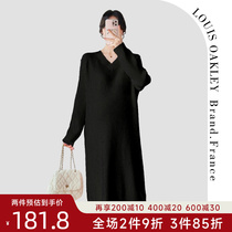 French LOUIS OAKLEY French style pregnancy dress Autumn winter style Fashion Thickening 100 hitch V collar Long sleeves Knitted Sweatshirt Woman