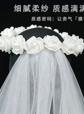 丹尼索花环头纱求婚领证主婚纱