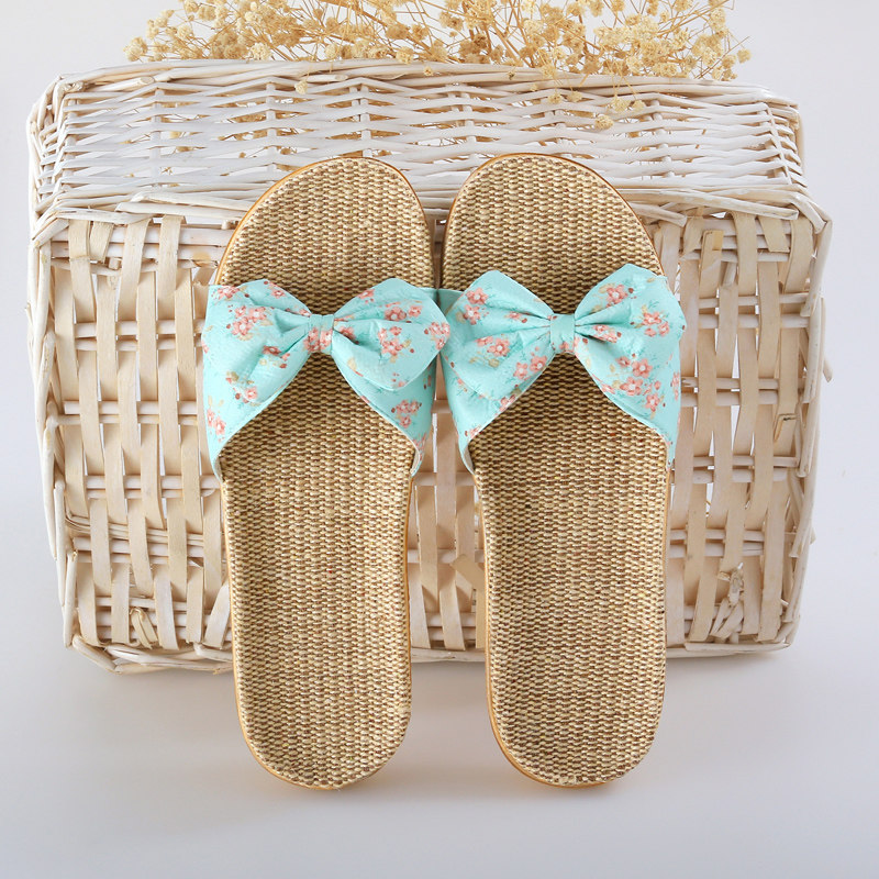 蝴蝶结亚麻拖鞋女士居家用夏天室内四季通用防滑软底木地板凉拖鞋,淘宝优惠券,粉丝福利购,淘宝优惠卷