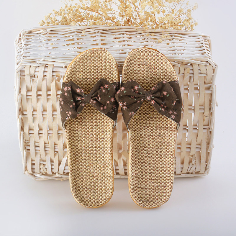 蝴蝶结亚麻拖鞋女士居家用夏天室内四季通用防滑软底木地板凉拖鞋,淘宝优惠券,粉丝福利购,淘宝优惠卷