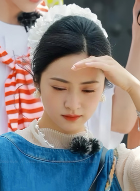 沈月同款白色蕾丝发圈女2065新款超大头花夏季高级感丸子头头绳