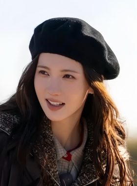 金晨同款黑色毛呢帽子贝雷帽女2025新款冬季大头围显脸小八角帽