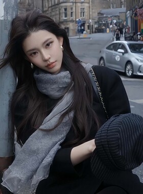 双层欧根纱纱巾灰色丝巾女款2026新款轻奢高级感韩系薄款披肩围巾