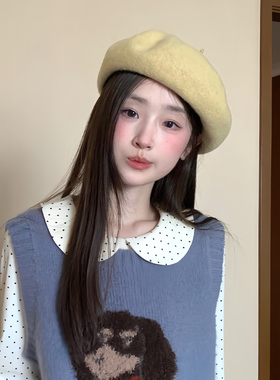 黄色毛呢贝雷帽女秋冬2026新款帽子显脸小秋冬季甜美显脸小画家帽