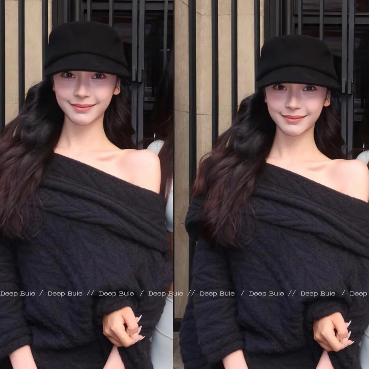 易梦玲同款黑色帽子秋冬女款高级感羊毛呢贝雷帽显脸小冬季画家帽 - 图0