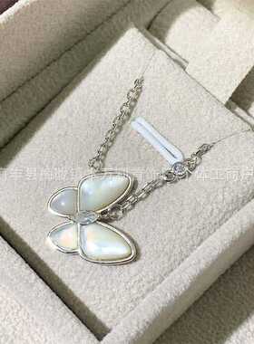 高版v金蓝色蝴蝶项链白贝母百搭气质感轻奢锁骨链项饰