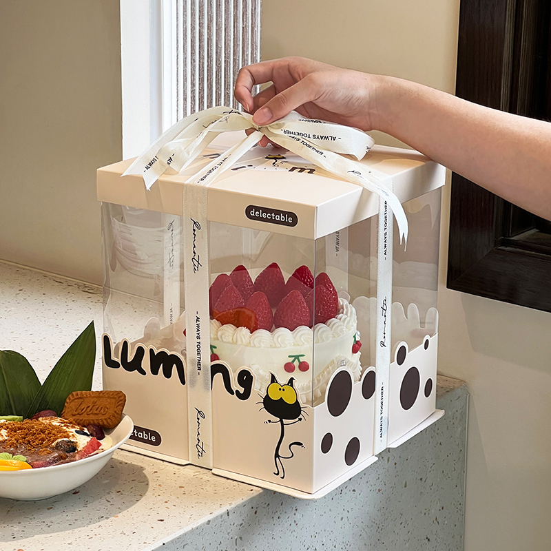 透明生日蛋糕盒子包装盒四寸6六寸8八寸10寸12单双层加高可爱儿童 - 图0